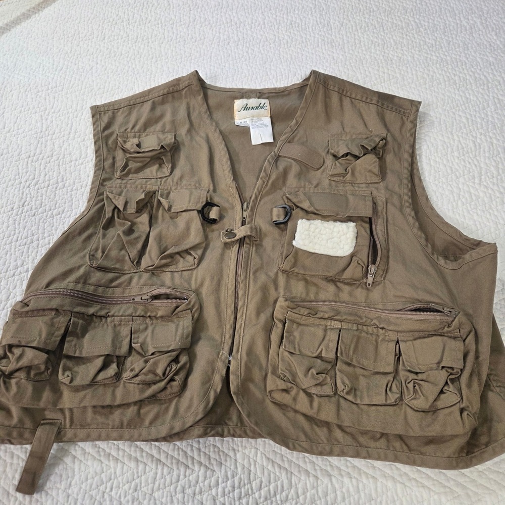 Ausable Men's XL Khaki Cotton Multi-Pocket Fishing Utility Vest‎ 101123W Brown